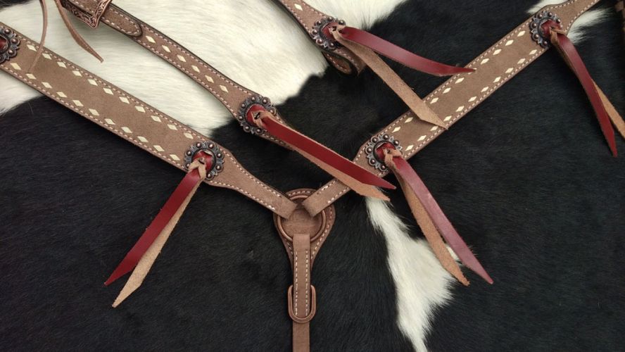 Showman Single ear headstall and breastcollar set with natural buckstitch trim #4
